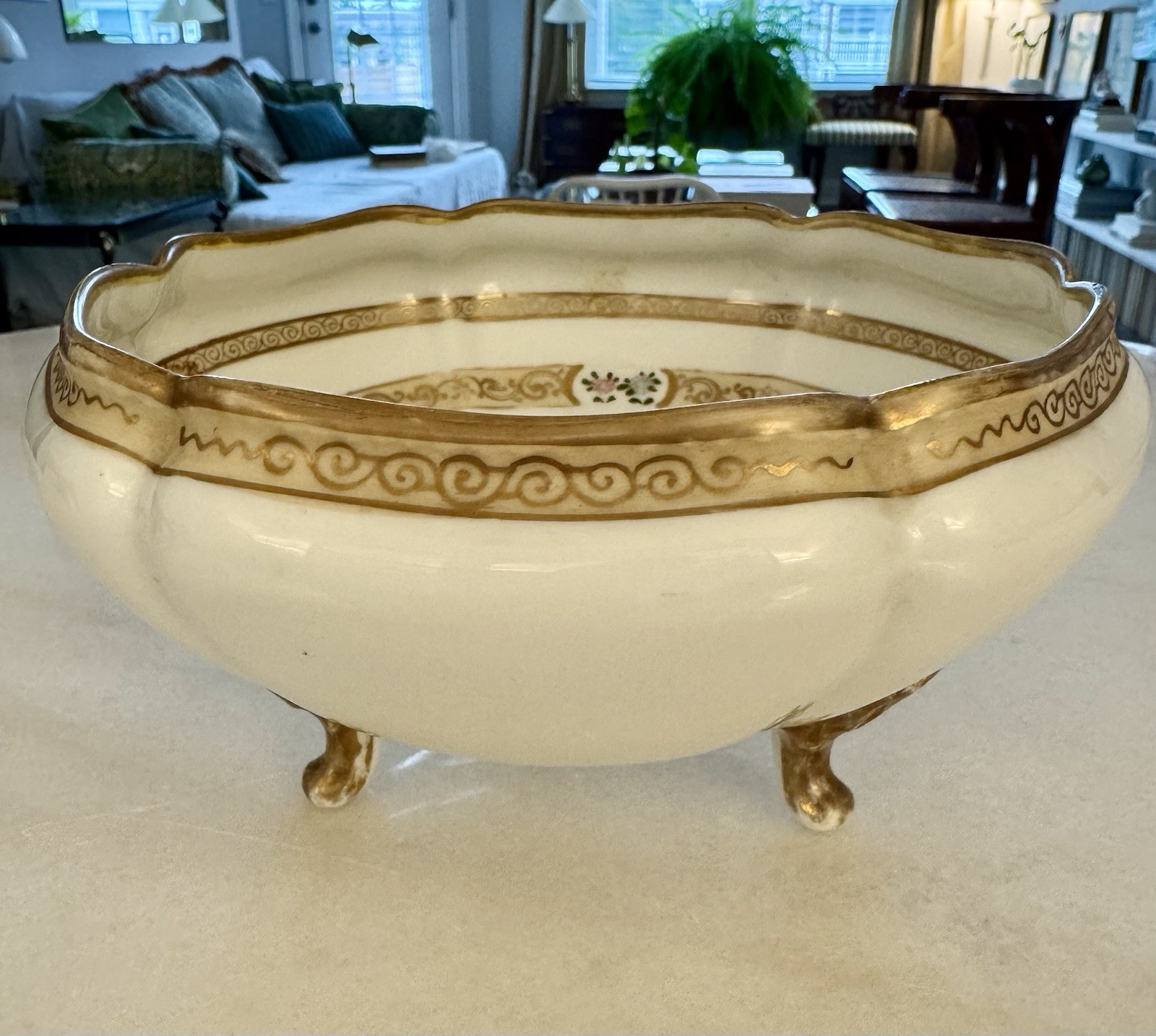 Antique Hand Painted Nippon Footed Centerpiece Bowl Gold Gilt Floral Japan