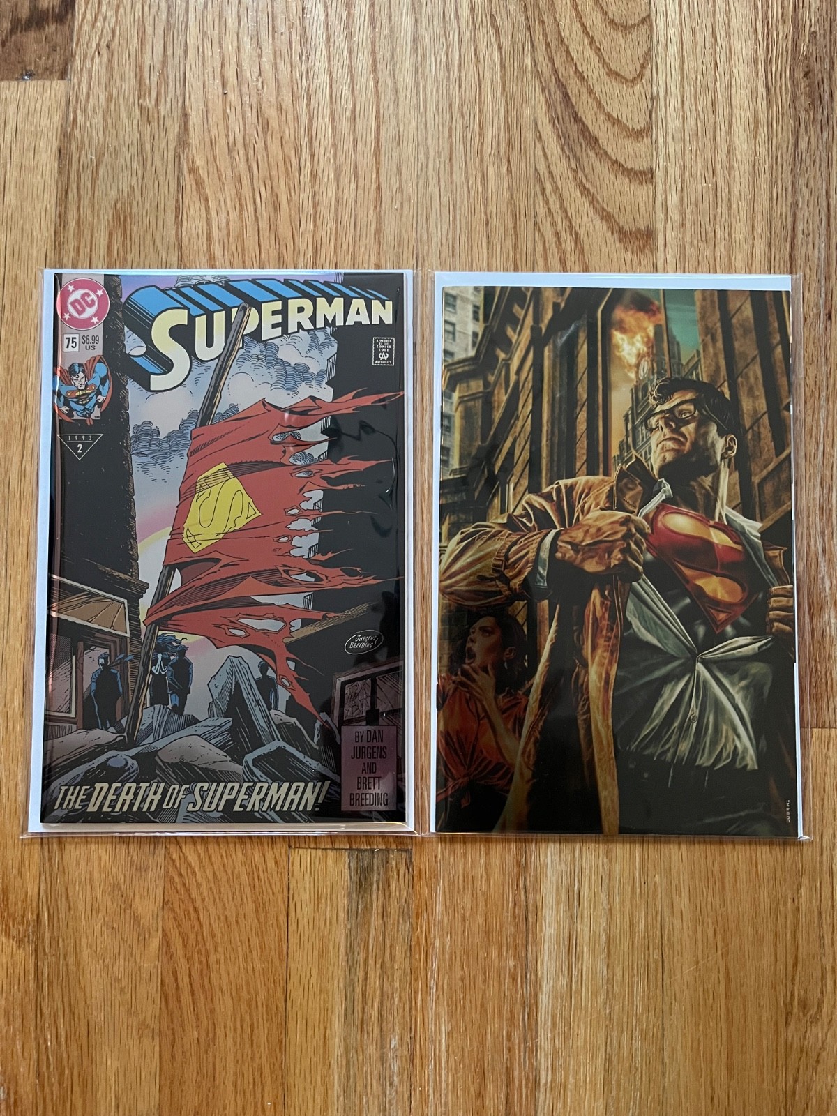 Superman #75 Death Superman Foil Facsimile + #4 Lee Bermejo Foil Variant Lot NM