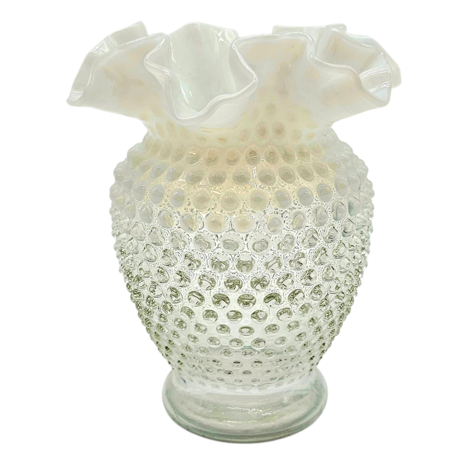 Vtg Fenton French Opalescent Hobnail Vase Double Ruffle 1940s Mint 6\