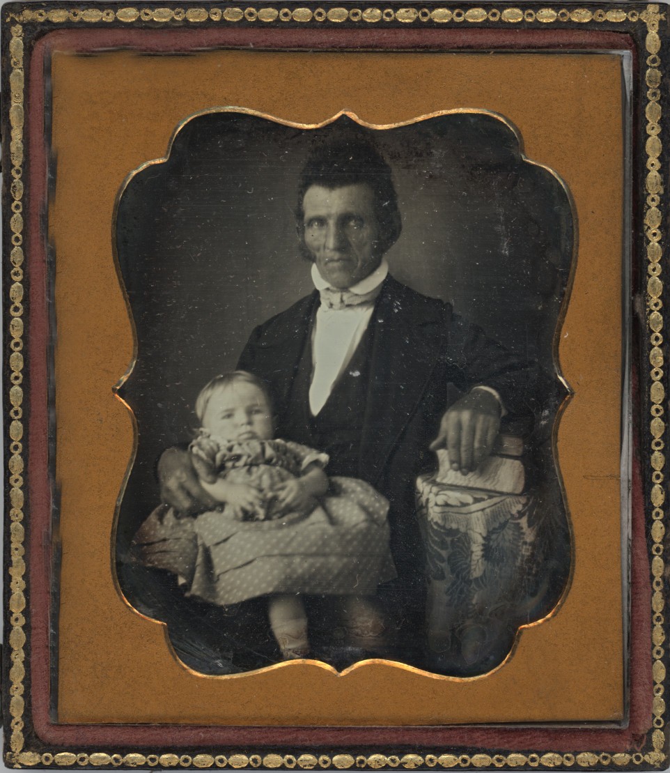 Scarce, Beautiful 6th Plate Dag of Gentleman & Sleeping Baby 1850s #304