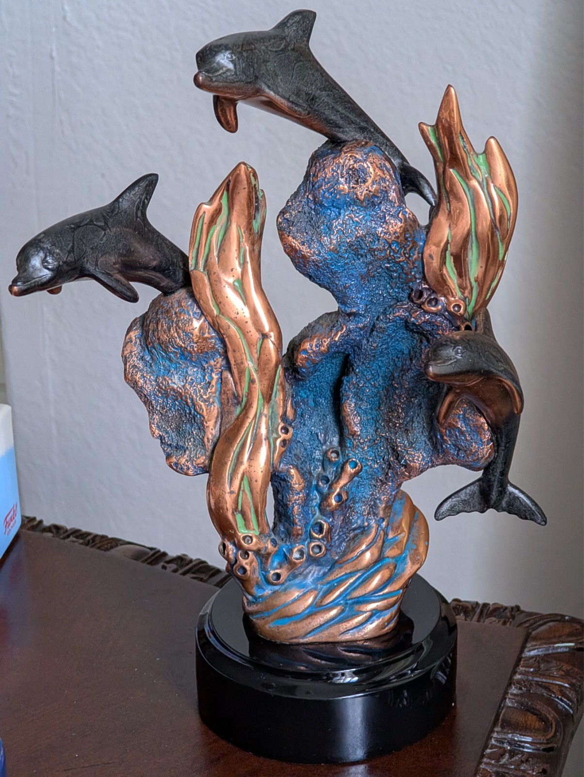 DONJO 3 Dolphin Sculpture Figurine Statue Art Sculpture Copper Fill SIGNED 2000