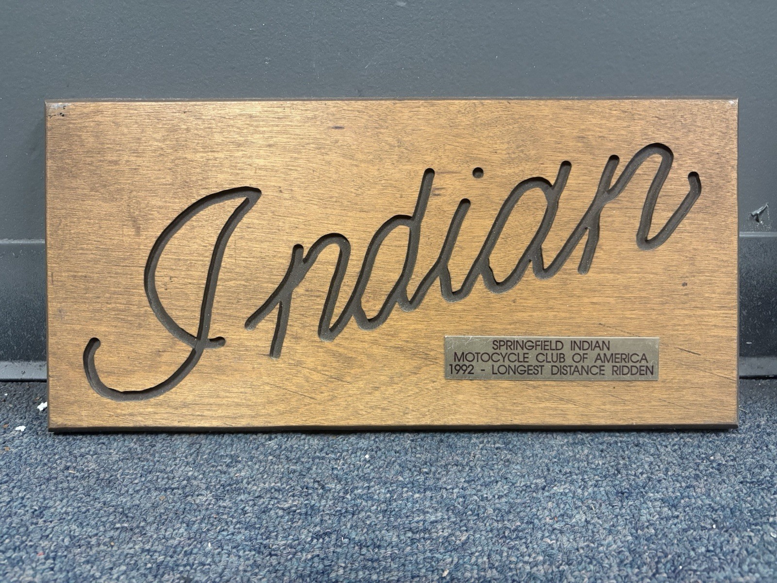 Vintage Springfield Indian Motorcycle Club Of America 1991 Carved Wood Sign
