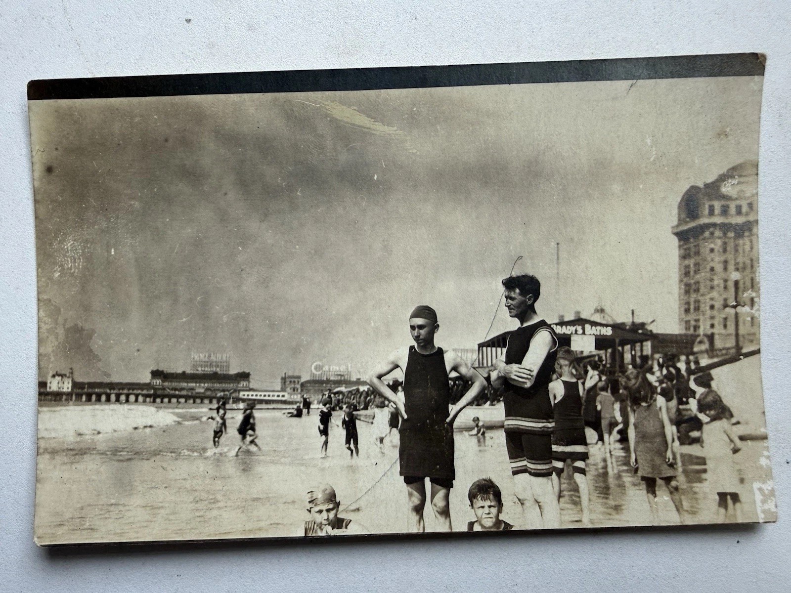 Antique RPPC Beach Bathers Early Swimsuits Boardwalk Real Photo Postcard