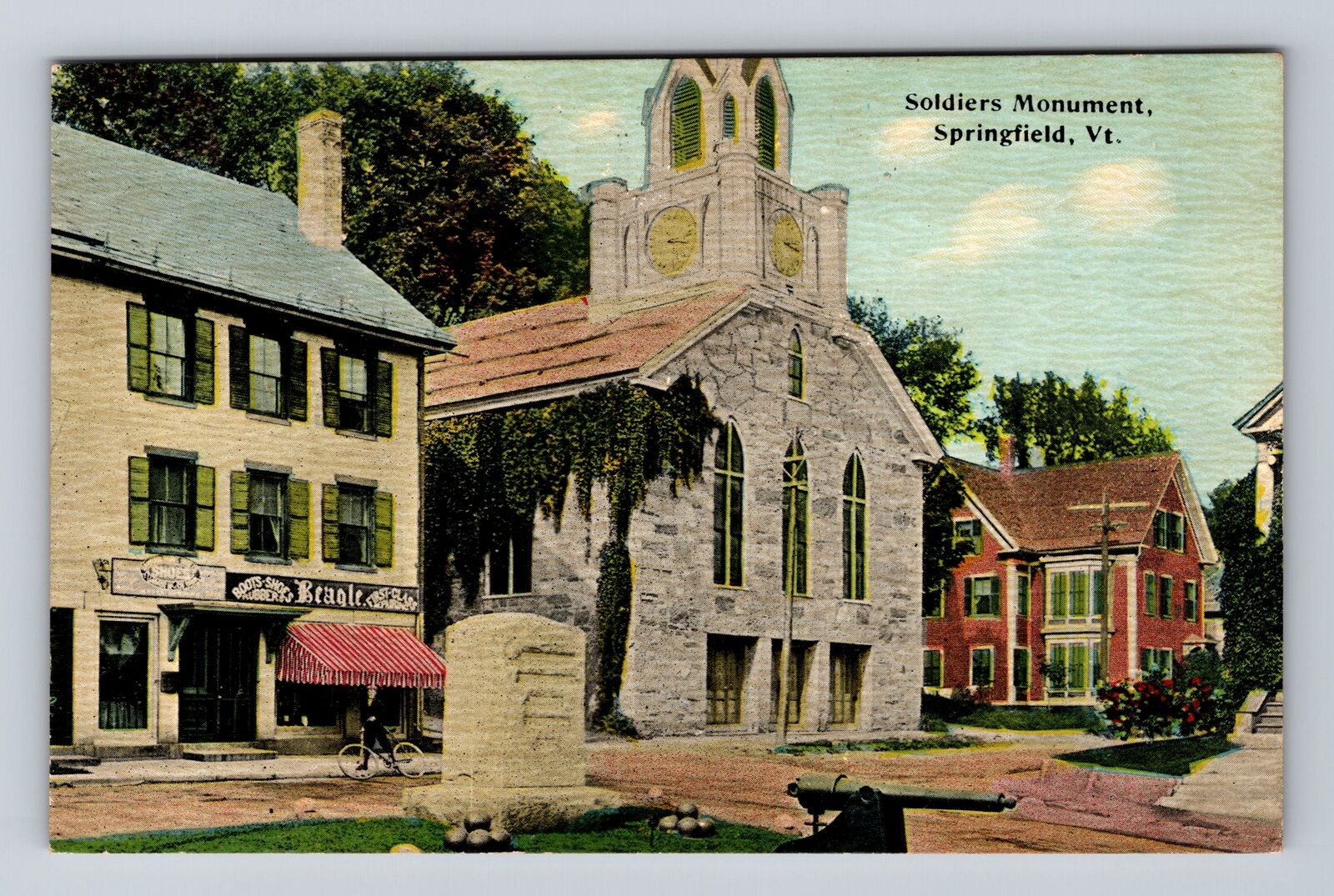 Springfield VT-Vermont, Soldiers Monument, Antique, Vintage Postcard