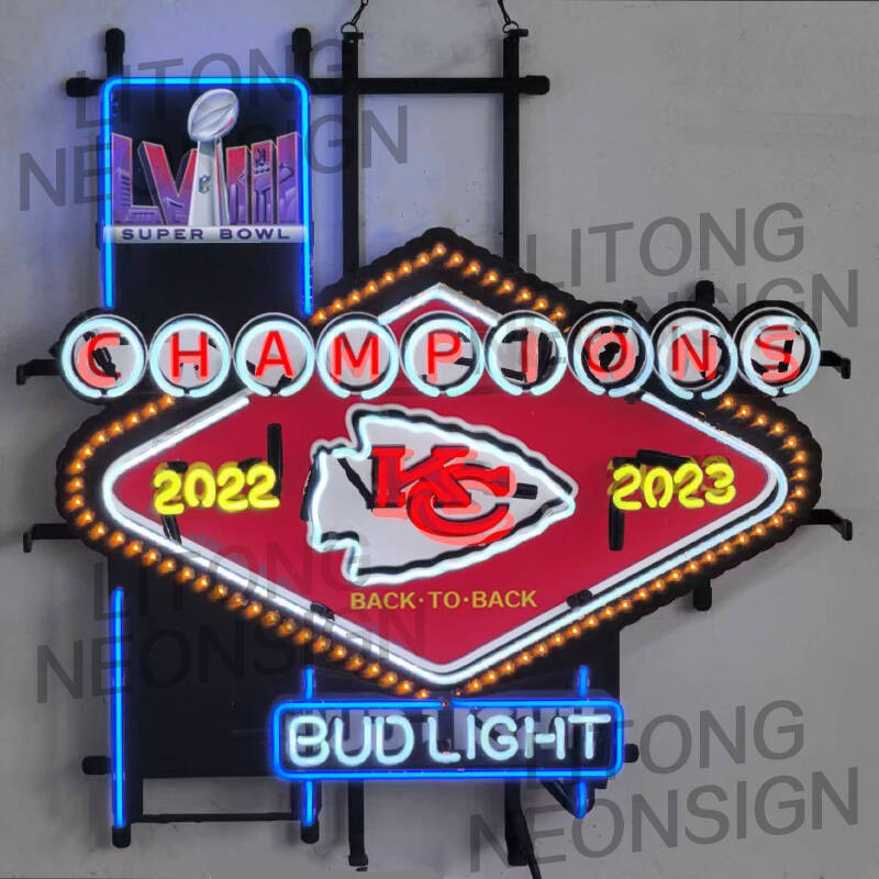 US STOCK Kansas City Sport Chiefs Champions LED Beer Neon Sign With Dimmer 24x24