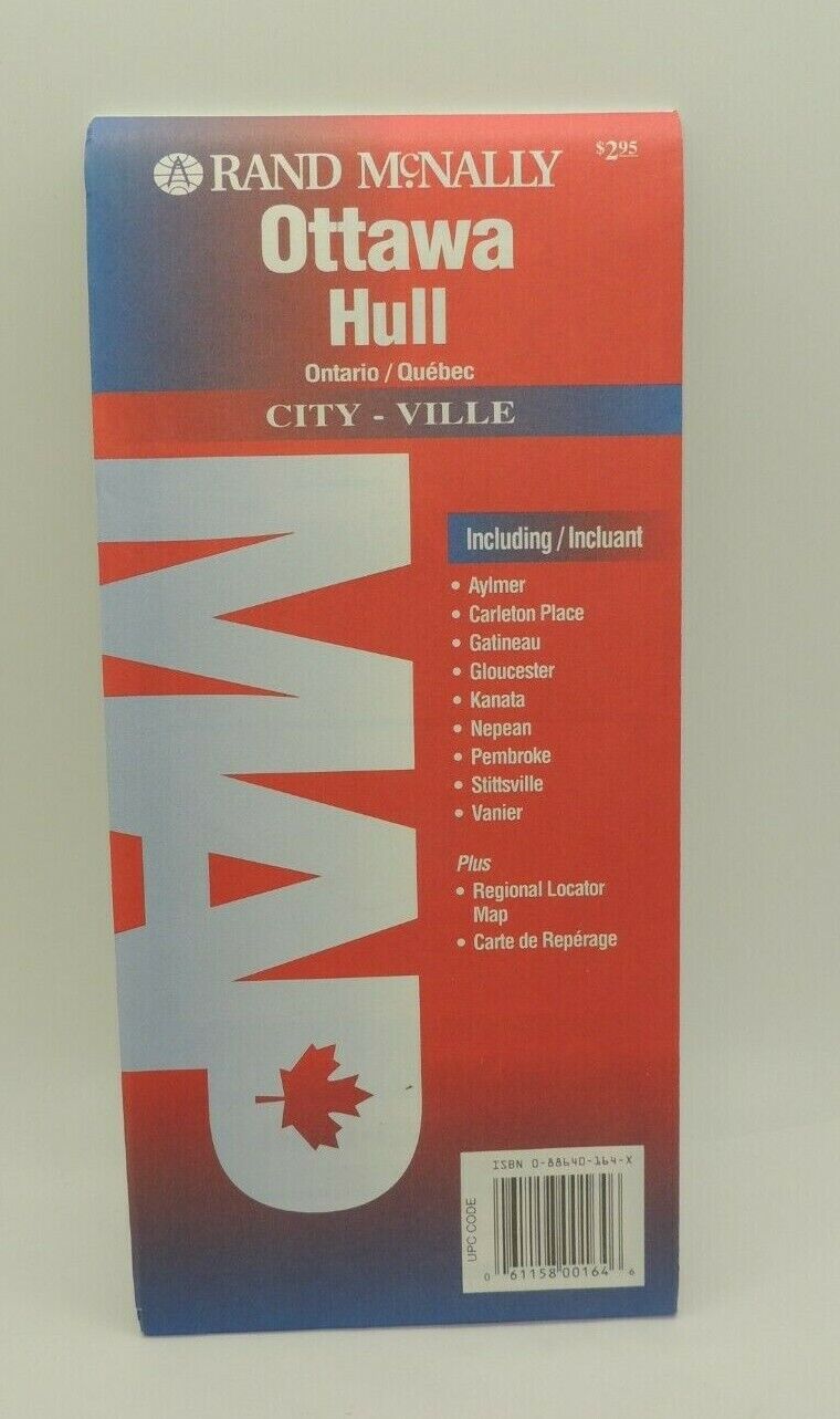 1996 Rand McNally Ottawa Hull Ontario/Quebec Foldable Street Road Map