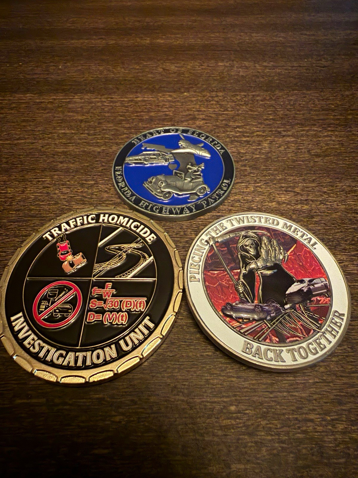 Lot of 3 Police Challenge Coins Traffic Homicide Investigations