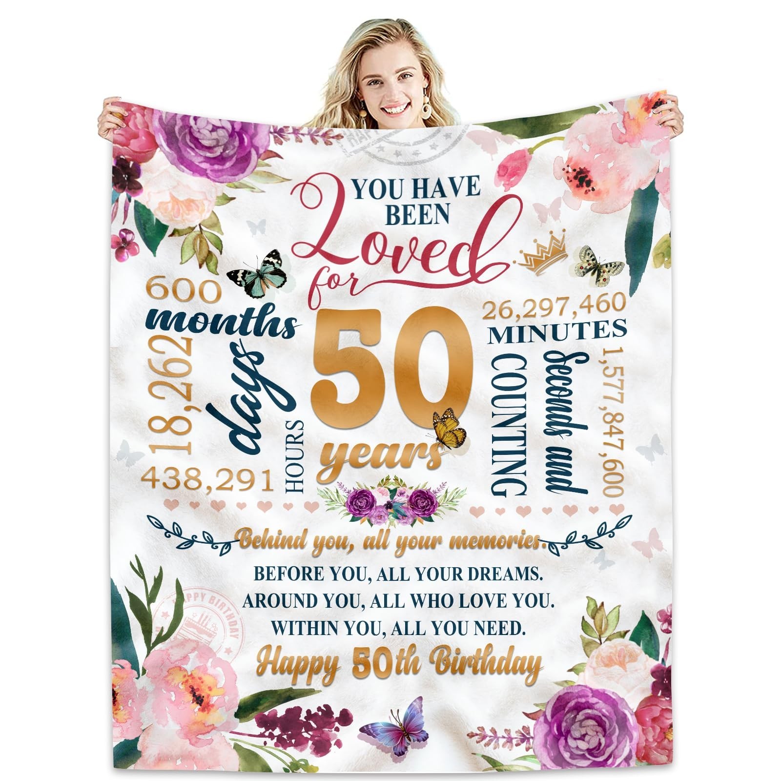 50th Birthday Gifts Women Blanket 50*60, Happy 50th Birthday Gift Ideas, 50th...