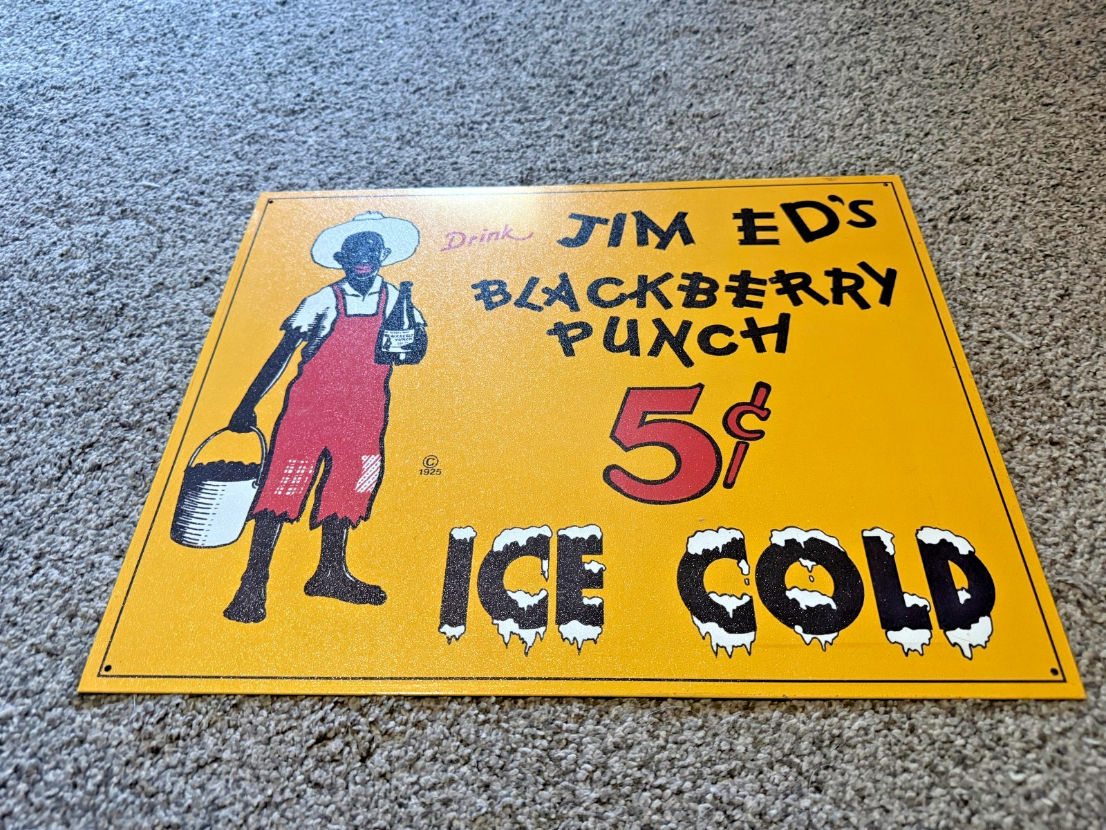 Vintage Embossed Sign JIM ED\'S BLACKBERRY PUNCH ICE COLD METAL SIGN (11.5\