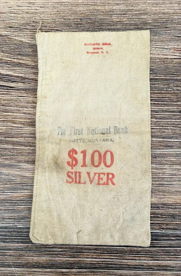 RARE Orig. Antique $100 Silver Butte Montana Mining Bank Money Bag Morgan Dollar