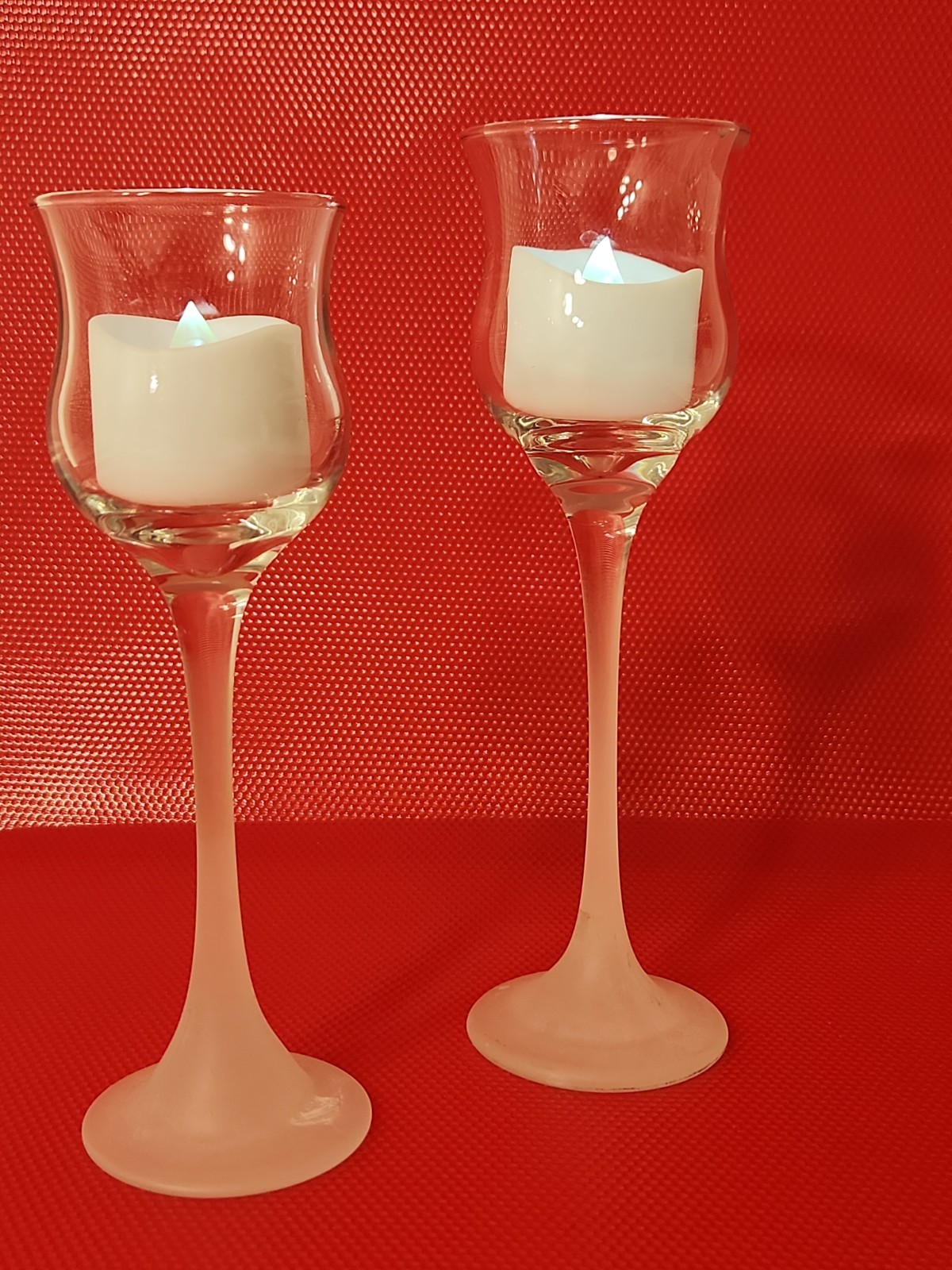 VTG Pr Of Partylite Tulip Candle Holders. Frosted Stems, Votives Included - Used
