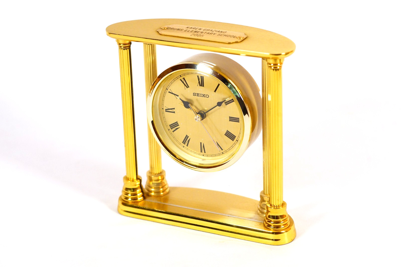 Vintage SEIKO Alarm Desk Clock Quartz Pillars Gold Tone SEIKO QHE101GLH