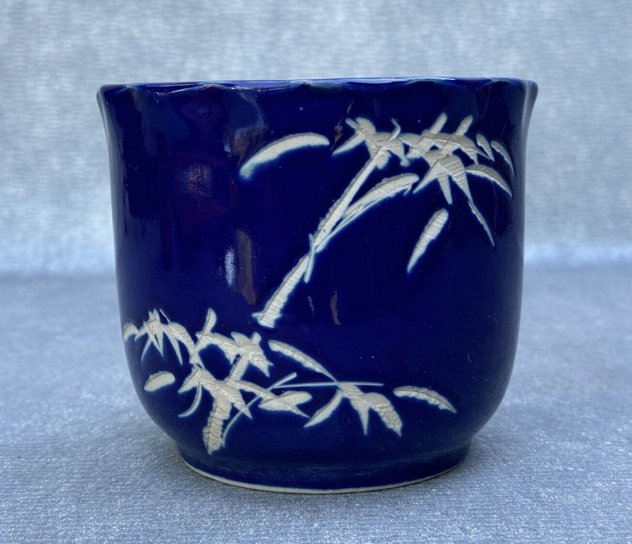 RICH COBALT BLUE & WHITE ASIAN POTTERY PLANTER BAMBOO PLANT POT TAIWAN CHINESE