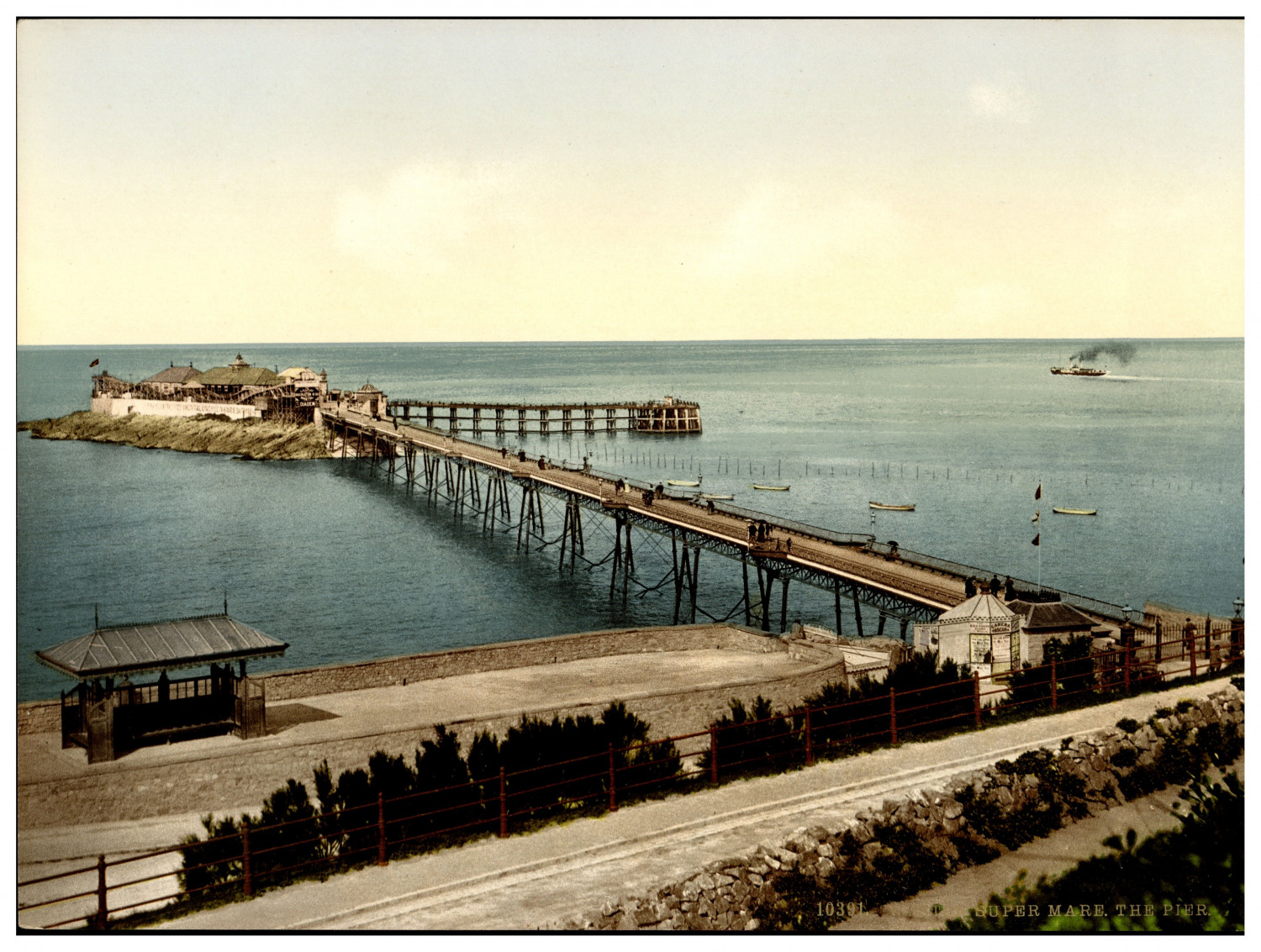 England. Weston-Super-Mare. The Pier. Vintage Photochrome by P.Z, Photochrome Z