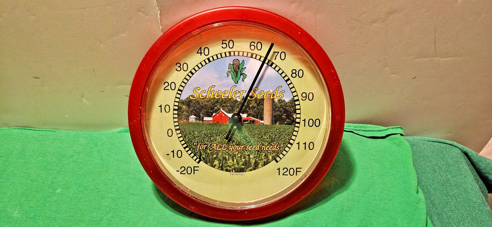 Nice Advertising Thermometer Scheeler Seeds Farm Corn Scene, All Your Seed Needs