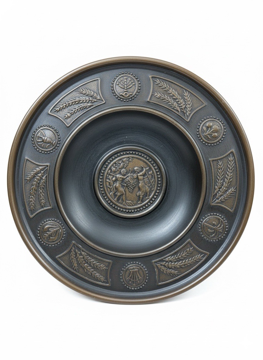 Antique Bezalel Jerusalem Copper Plate Spies Grapes Motif Judaica Israel 1920s”