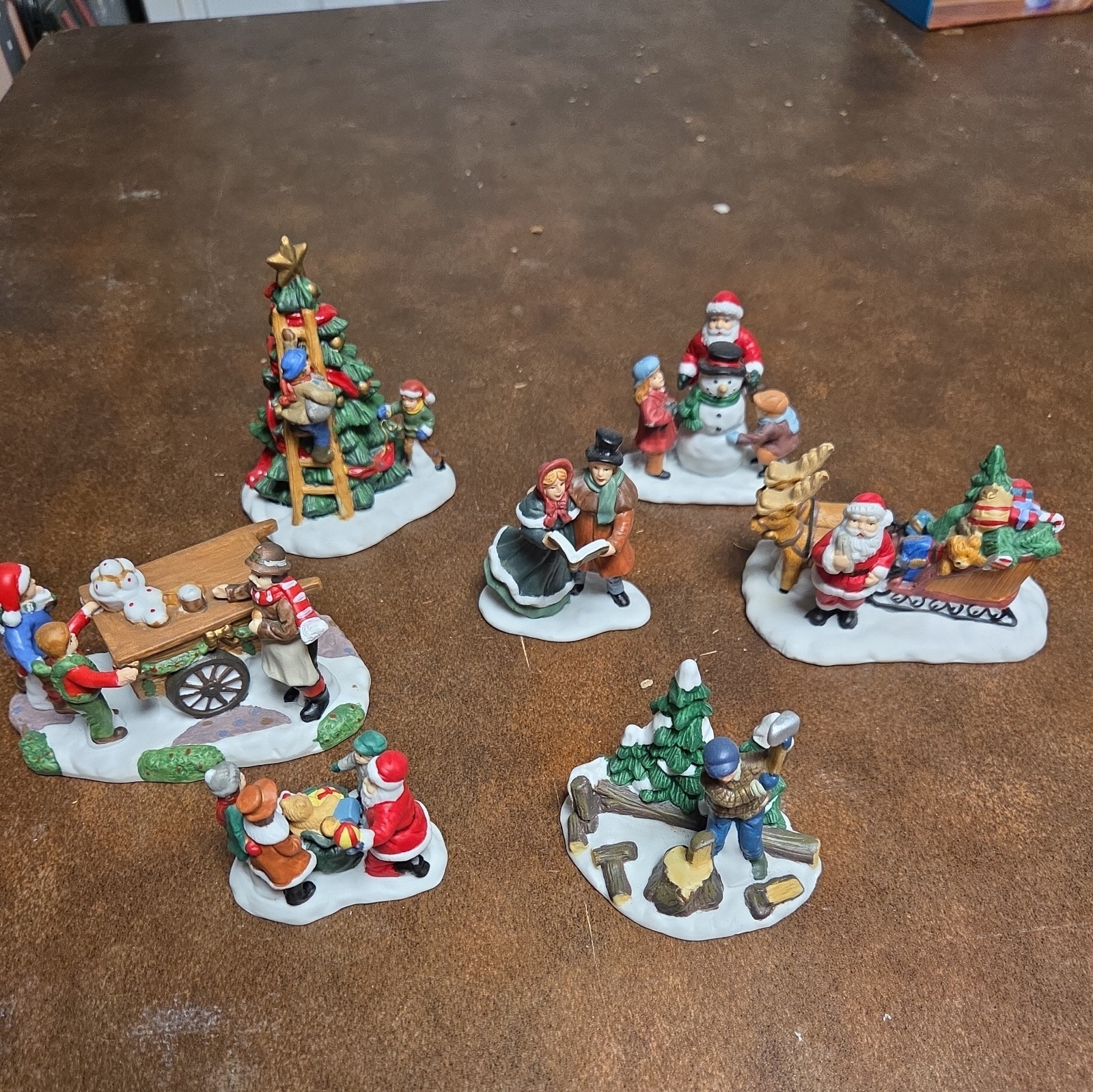 7 Vintage Resin Christmas Village Figurines