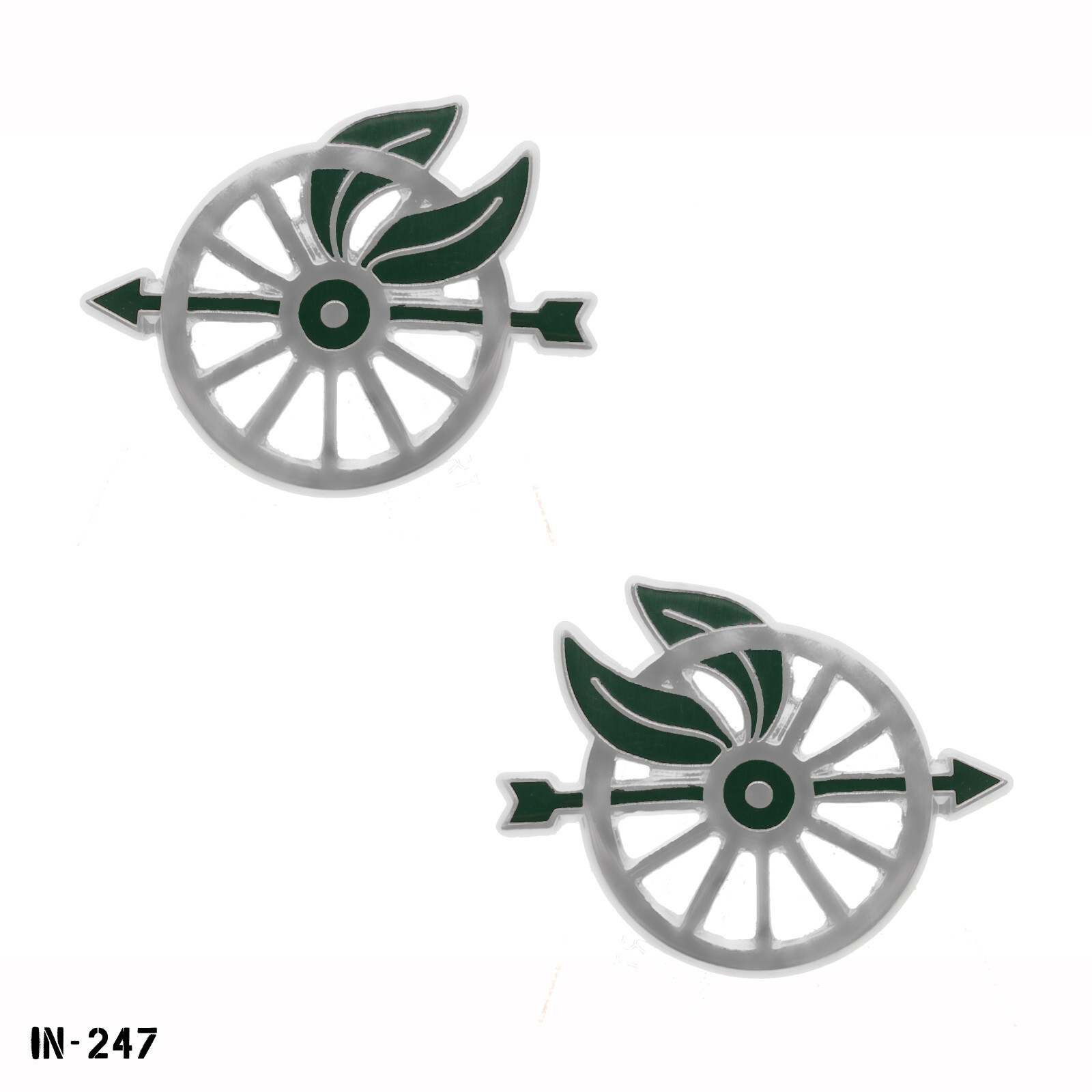 PAIR Bike Patrol Wheel Insignia ~ Silver Tone & Green ~ Gemsco ~ USA ~ NEW