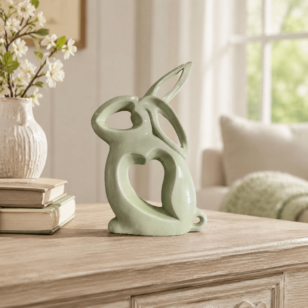 Rare VINTAGE STUDIO ART POTTERY   BUNNY RABBIT FIGURINE Easter MCM 11” Lt Green