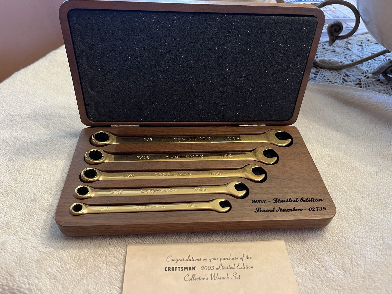 2003 Craftsman Limited Edition 22K Gold Plated 5pc Wrench Set Walnut Case 22463