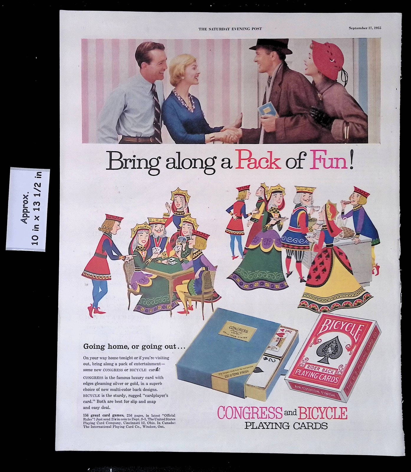 1955 CONGRESS AND BICYCLE PLAYING CARDS Friends Bring Pack of Fun Print Ad 48852