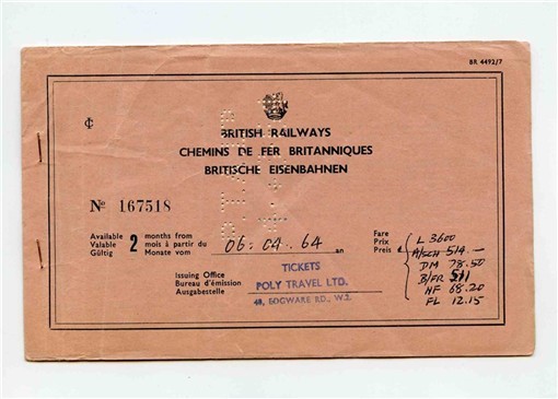 British Railways 1964 Coupon Ticket Book For European Railroads