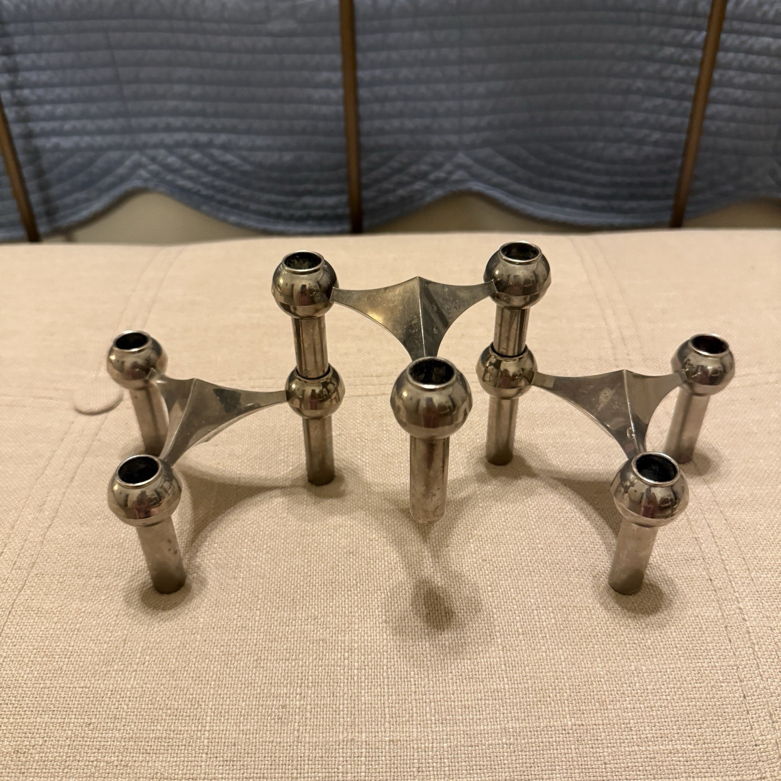 Vintage STOFF Fritz Nagel MCM Brutalist Stacking Chrome Candle Holders, Set of 3