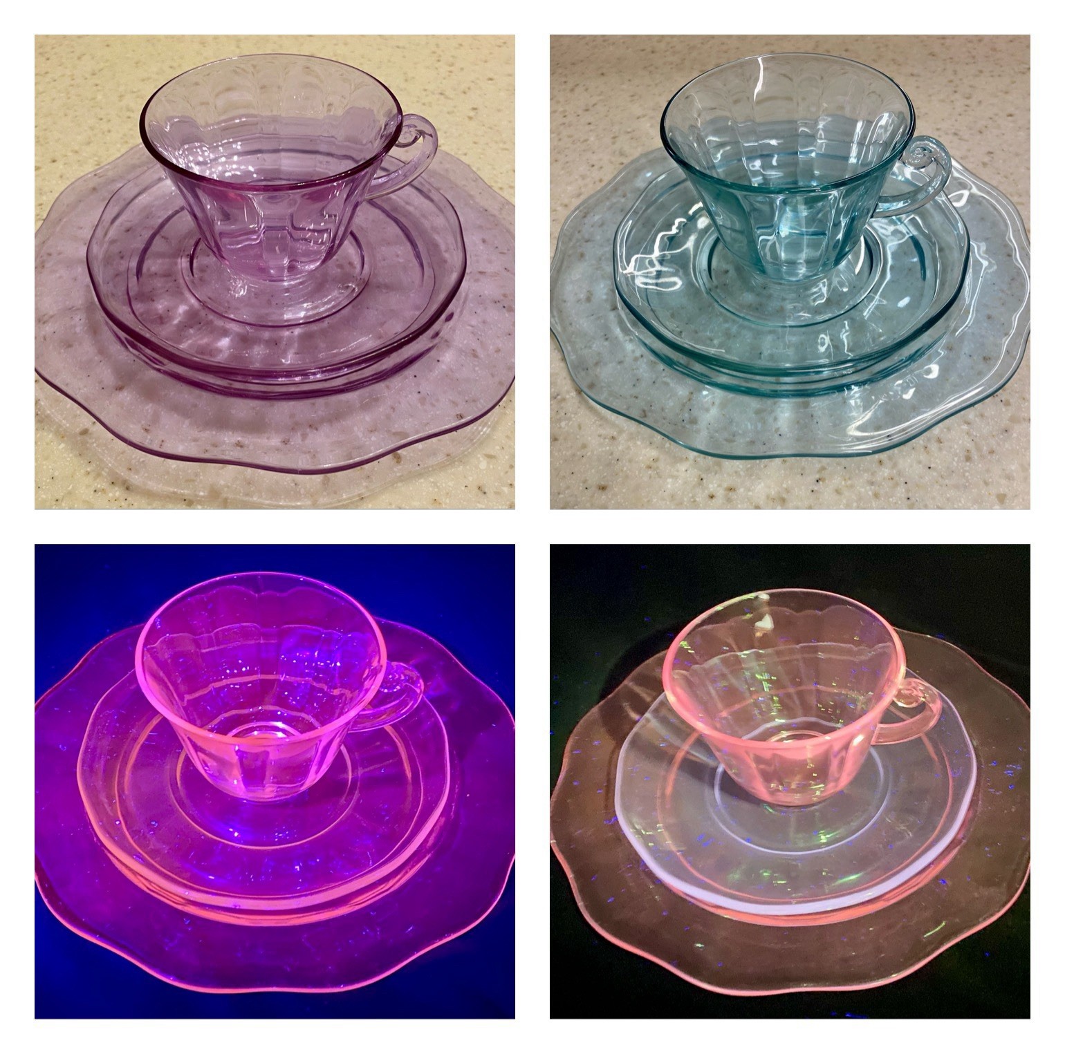 VERY RARE Fostoria Lafayette Wisteria Neodymium & Selenium Cup, Saucer & Plate