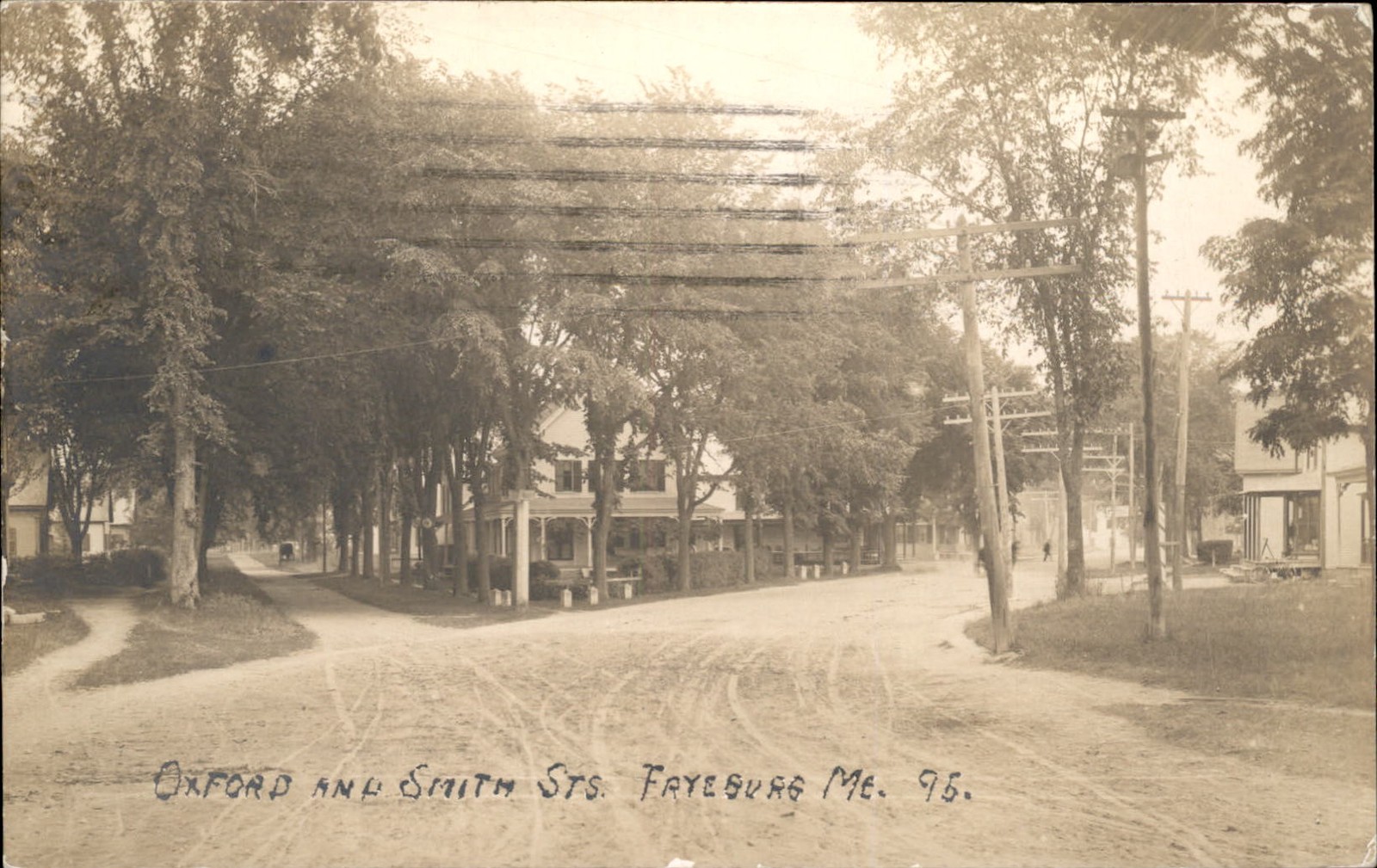 Fryeburg ME Street Intersection c1910s Real Photo Vintage Postcard bhn