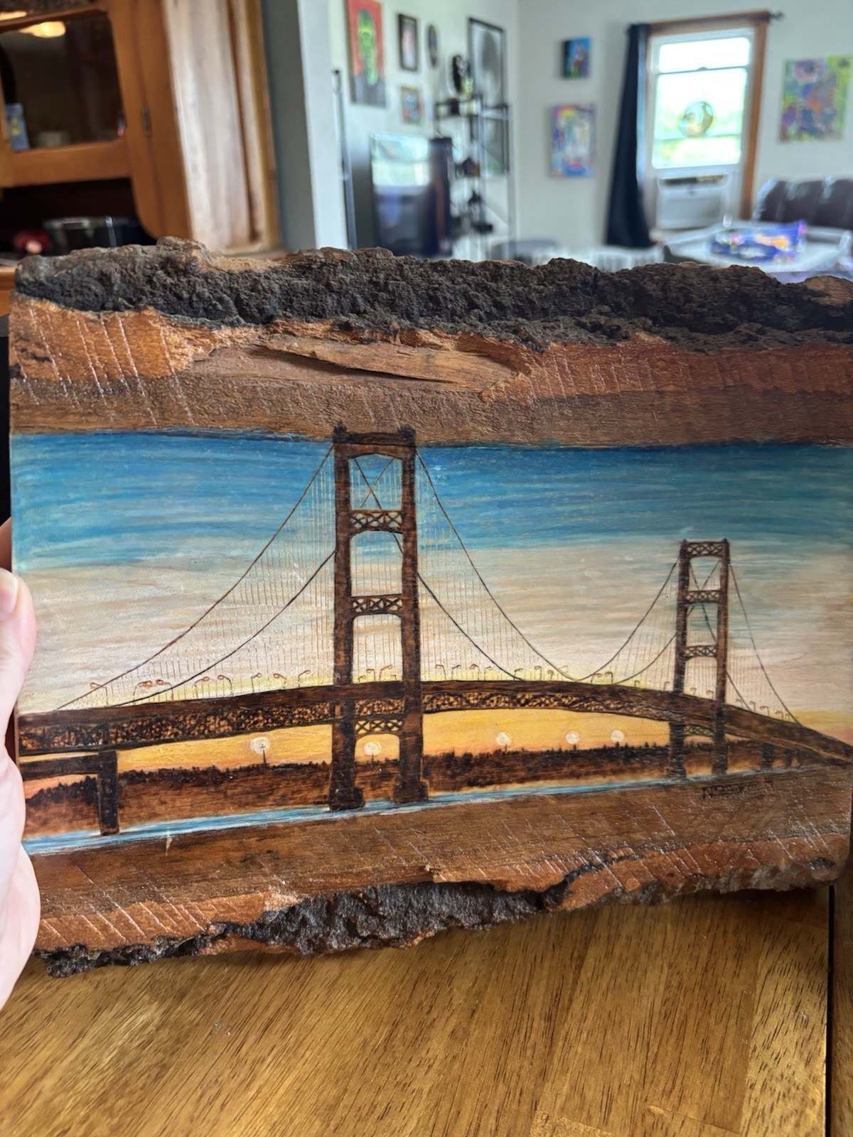 Michigan Mackinaw bridge Wall Art Live Edge Wood Design Euc. Unique Michigan Mackinaw bridge Wall Art Live Edge Wood Design Euc. Unique