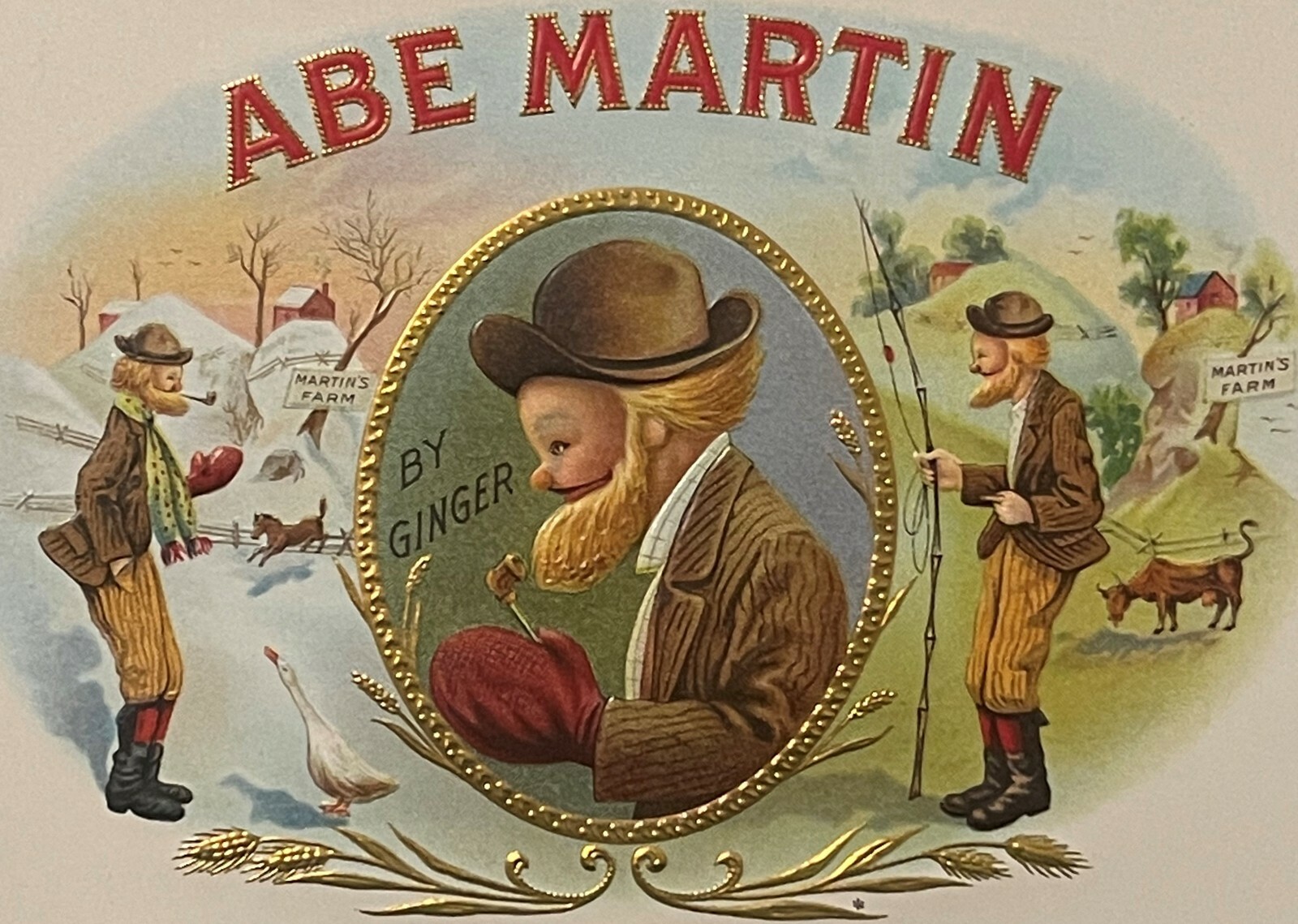 Antique 1900s Abe Martin Embossed Cigar Label, Famous Cartoon, Kin Hubbard