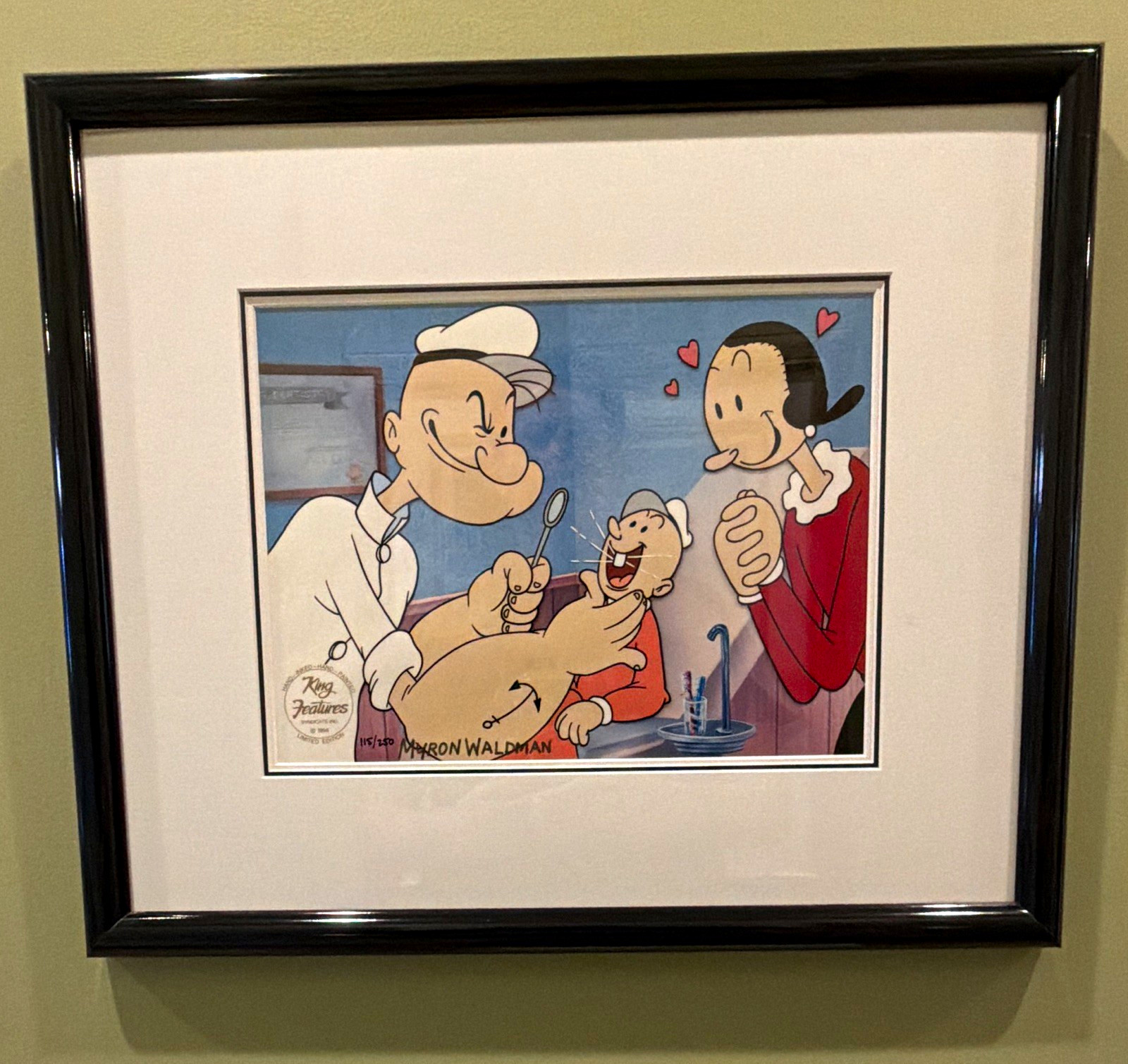 Popeye Signed Cel “No cavities”  Olive Oyl Swee\'Pea