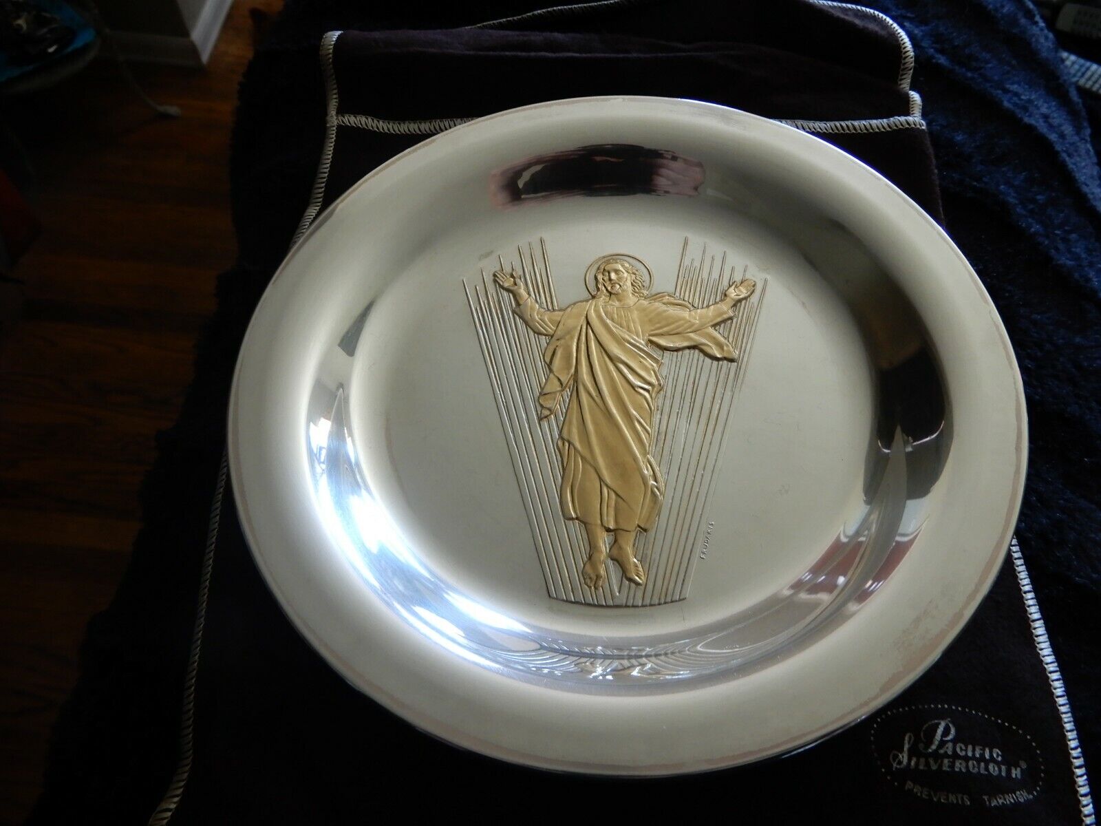 Solid Sterling 925 plate Resurrection plate 335.7g with 24KT Gold overlay