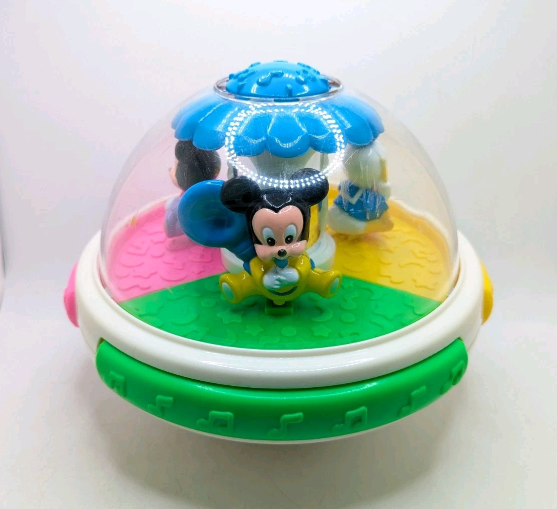 Vtg Disney Mickey Mouse Minnie Donald Spinning Light Up Roly Poly Toy Tested 90s