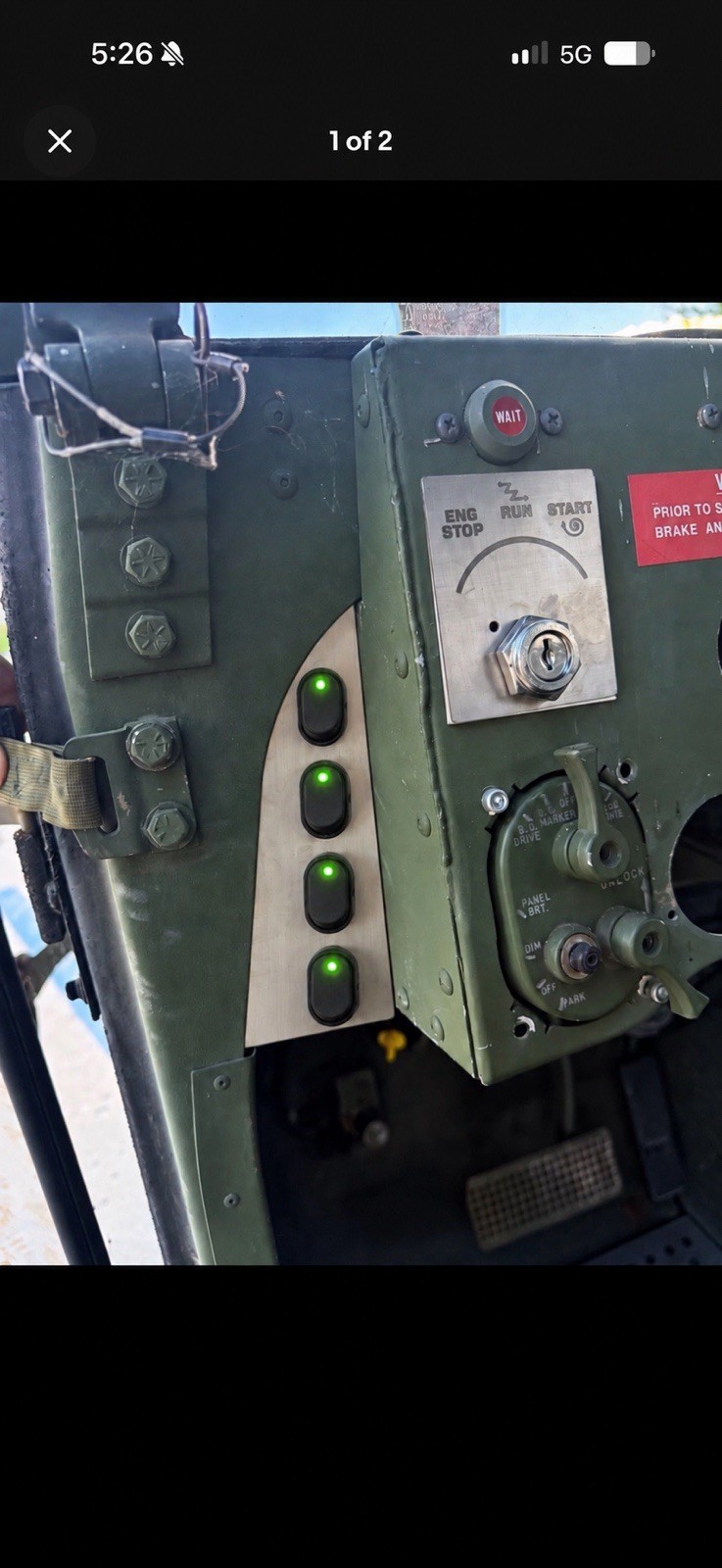 4-GANG Toggle SWITCH PANEL WITH SWITCHES HMMWV M998 Hummer M1123 Stainless Green