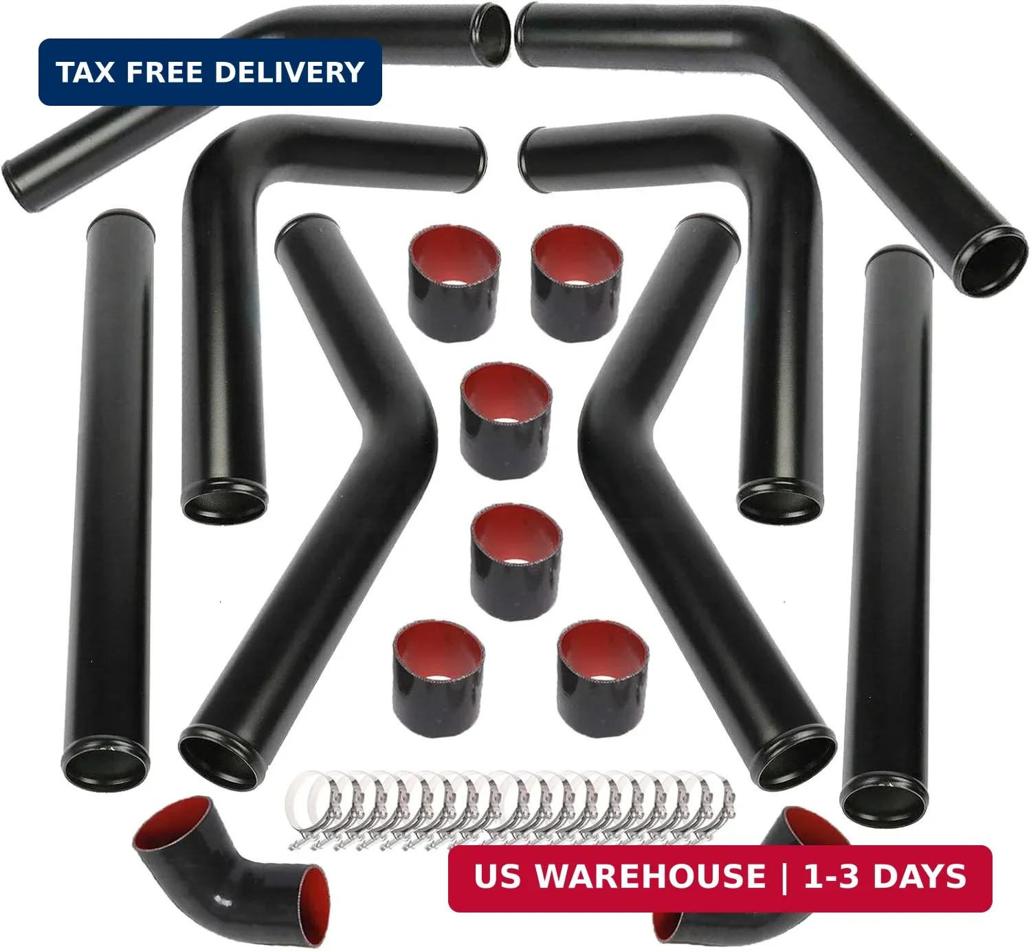 8PCS Universal 2.5 Inch Aluminum Intercooler Piping U-Pipe Black Kit & T-Bolt Cl