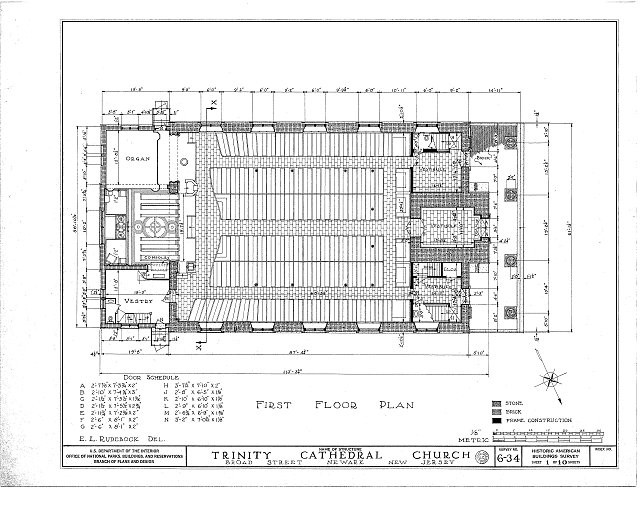Photo:Newark NJ Trinity Cathedral Church First Floor Plan 1930s HABS