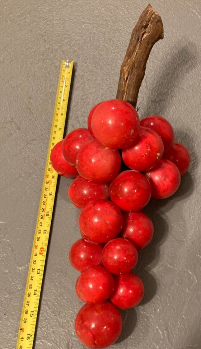 Vintage MCM ITALIAN ALABASTER RED LARGE GRAPE BUNCH on DRIFTWOOD