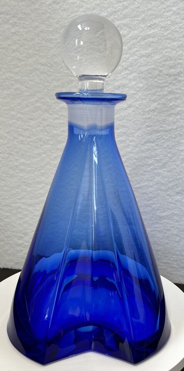 Vintage Italian Cobalt Blue Glass Heart Shape  Decanter 10”x 6.3/4”x 5.3/4”