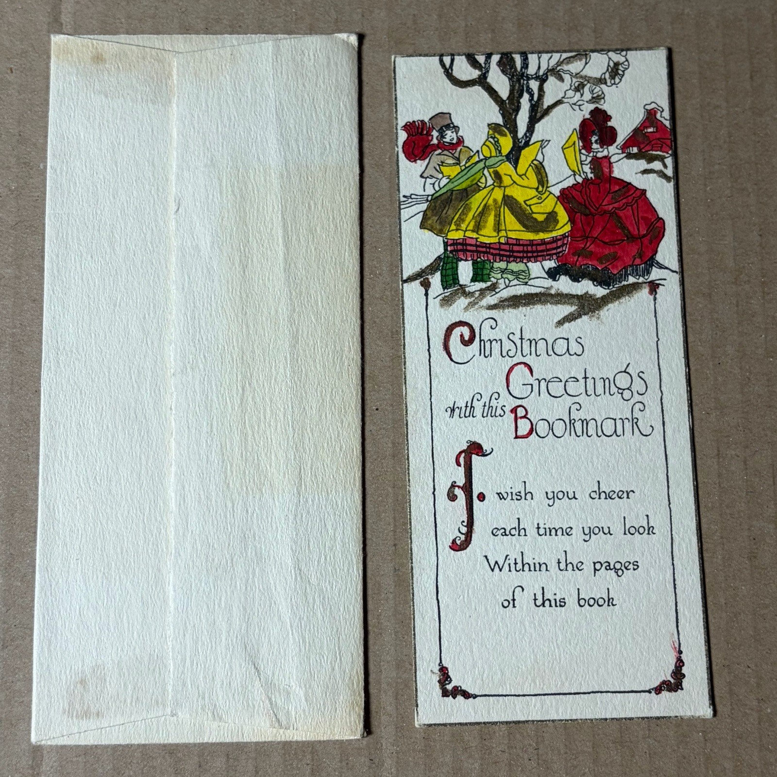 Vintage 20s 30s Christmas Bookmark Card Victorian Children Winter Holiday