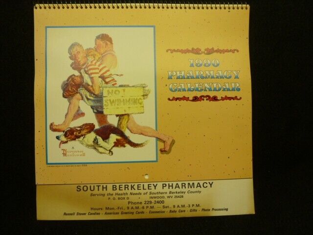 1990 Norman Rockwell Wall Calendar Advertising South Berkeley Pharmacy Inwood WV