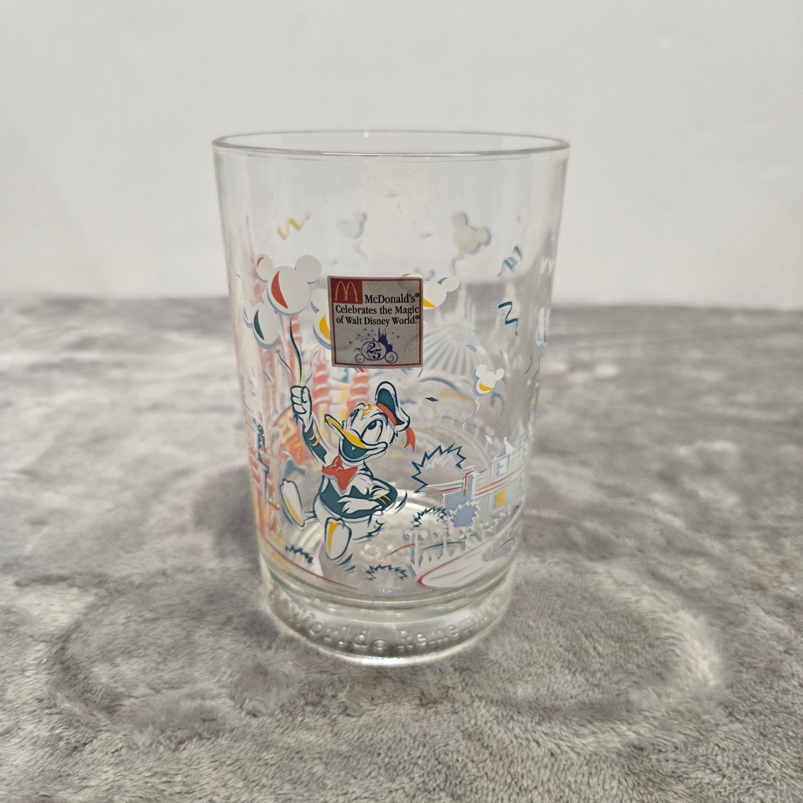 McDonalds Disney World 25th Anniversary Glass Donald Duck Cinderella Castle 1996 McDonalds Disney World 25th Anniversary Glass Donald Duck Cinderella Castle 1996