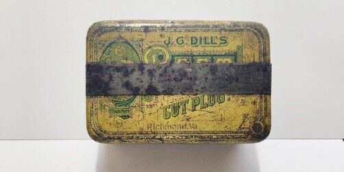 Large Antique J. D. Dill\'s Best Cut Plug Empty Tobacco Tin With Tax Stamp
