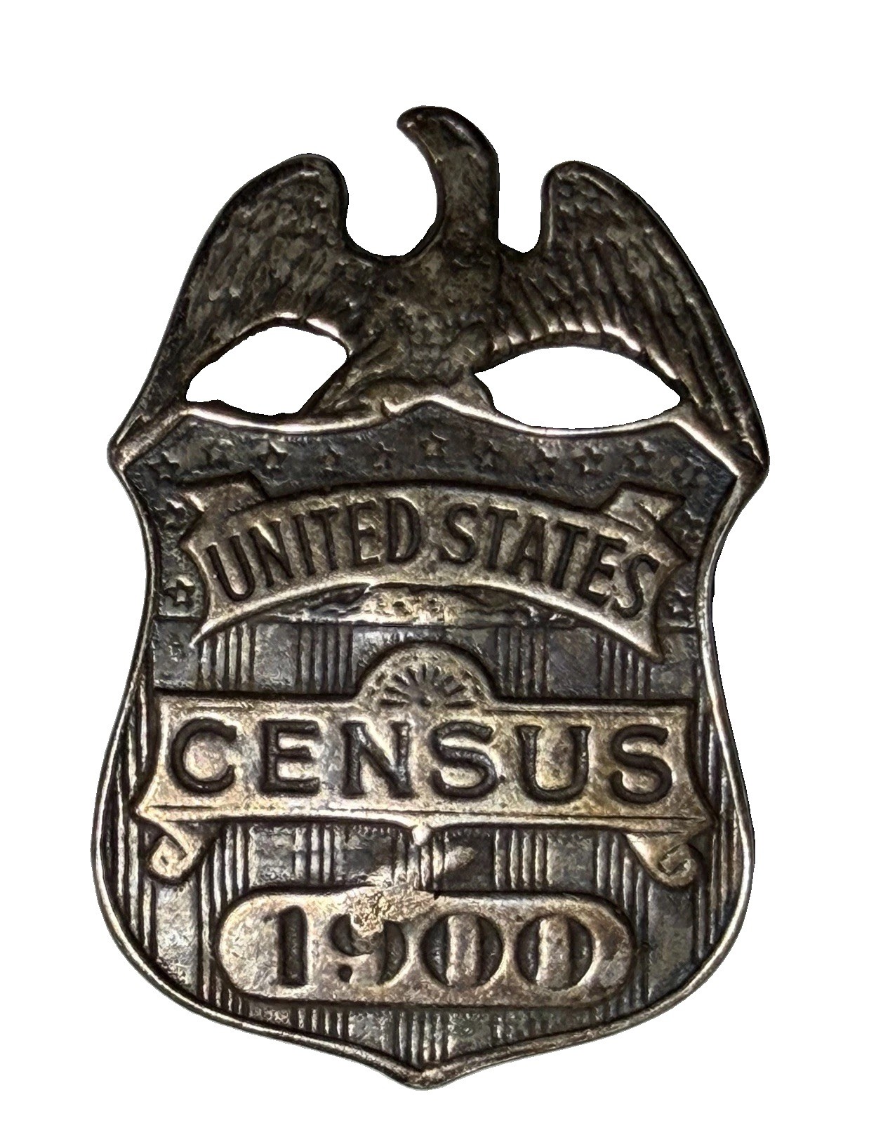 RARE Antique .925 Sterling Silver 1900 Census Government Official Badge Pin RARE Antique .925 Sterling Silver 1900 Census Government Official Badge Pin