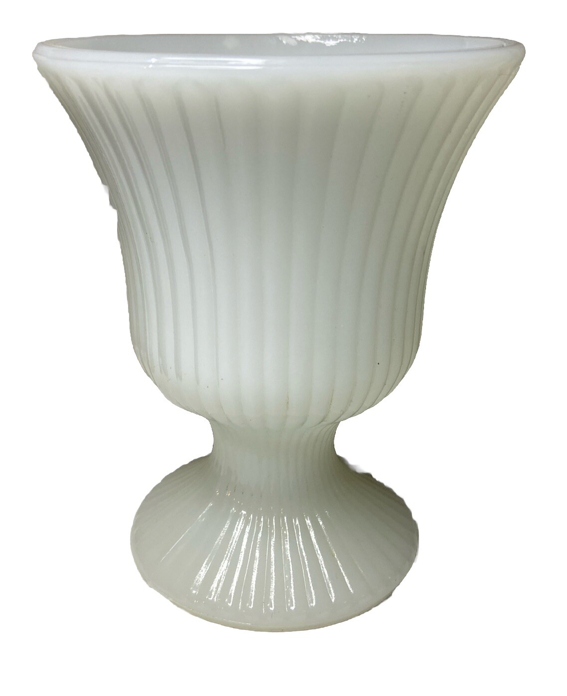Vintage E.O. Brody Ribbed Milk Glass Pedestal Vase  M7000 Planter  5 1/2” vg