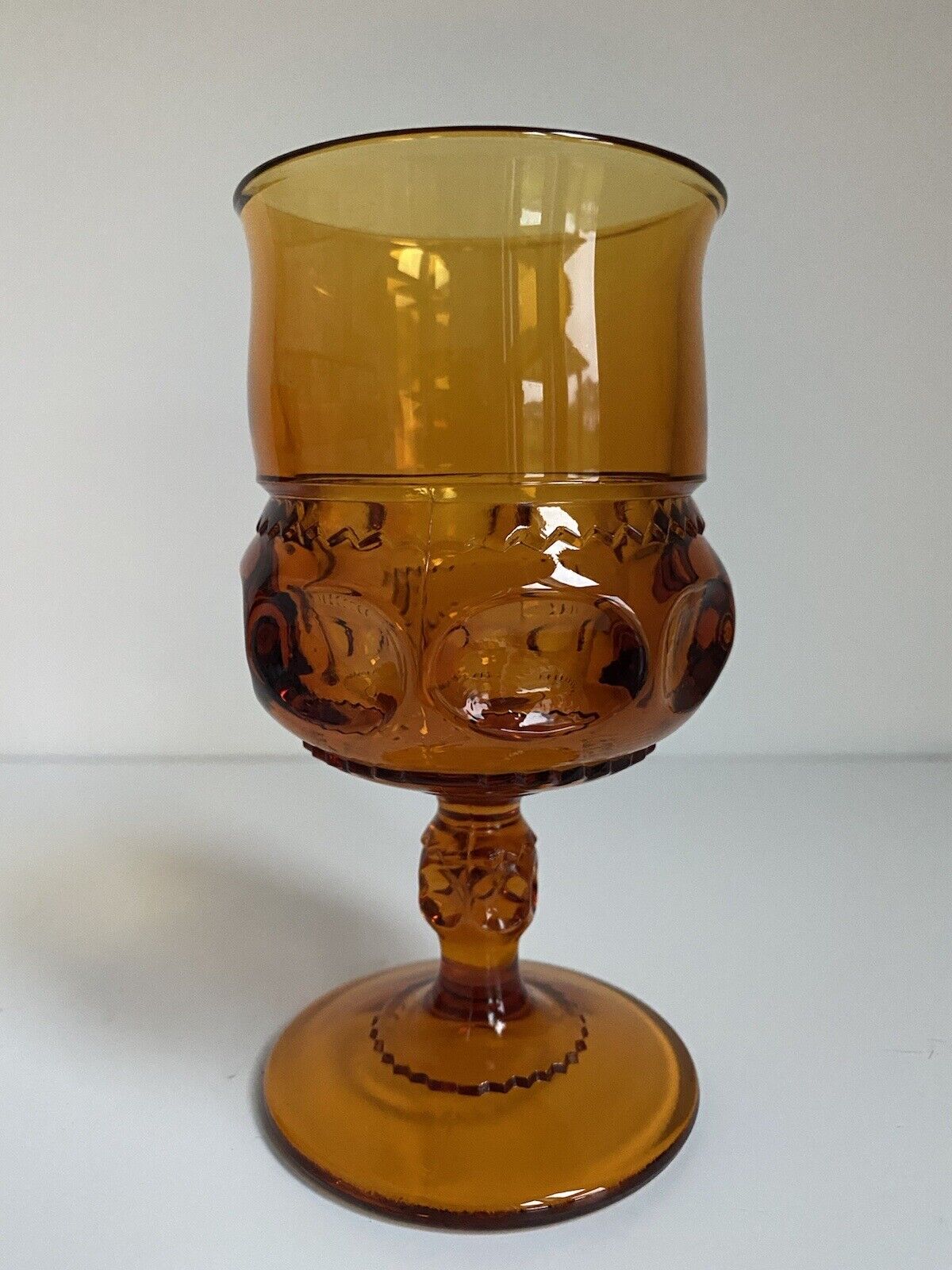 Vintage MCM Indiana Glass Kings Crown Thumbprint Amber Wine Goblet Glass