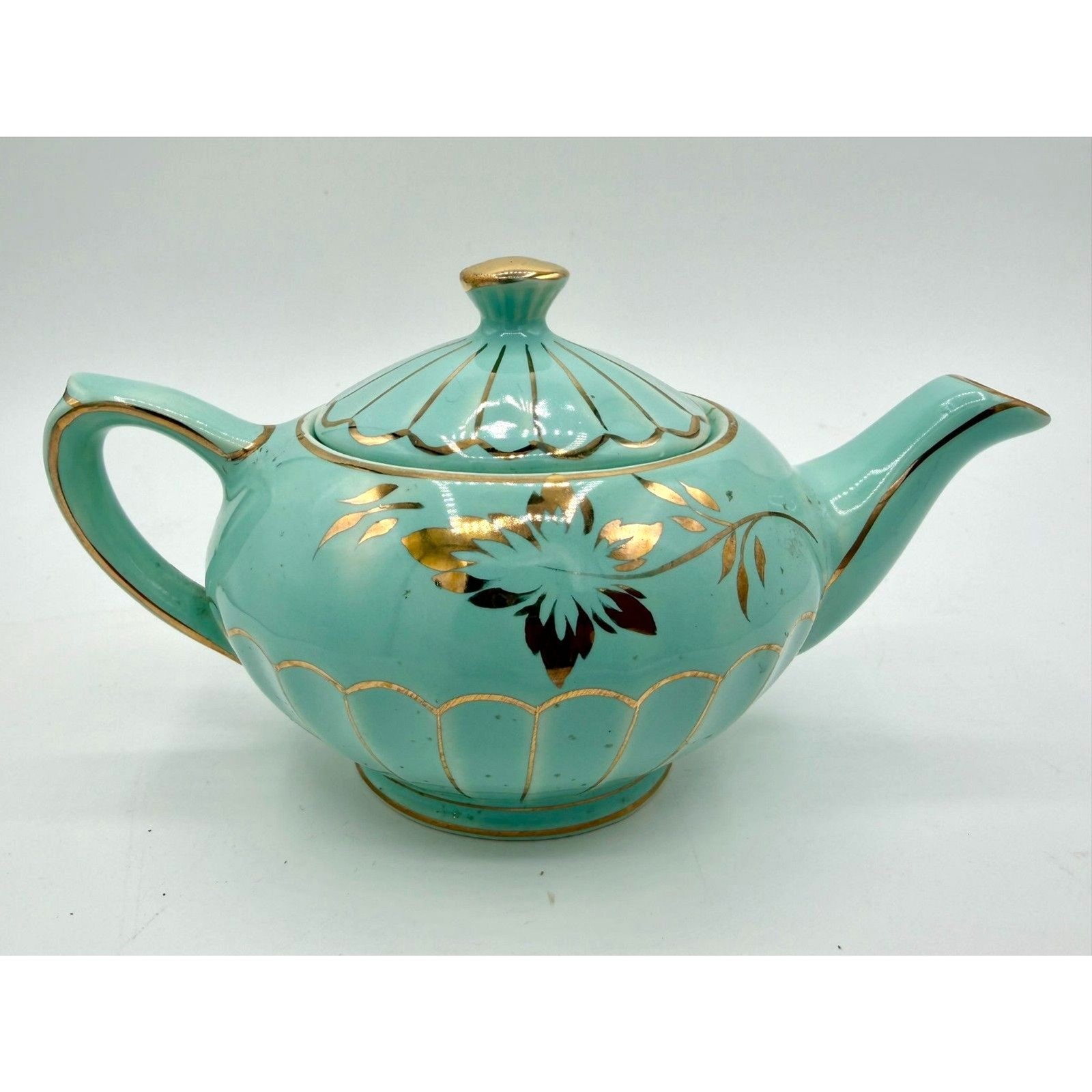 VTG SADLER Teapot Aqua Blue Gold Cup 6 oz  M15 II England 1930s-40s 6.25