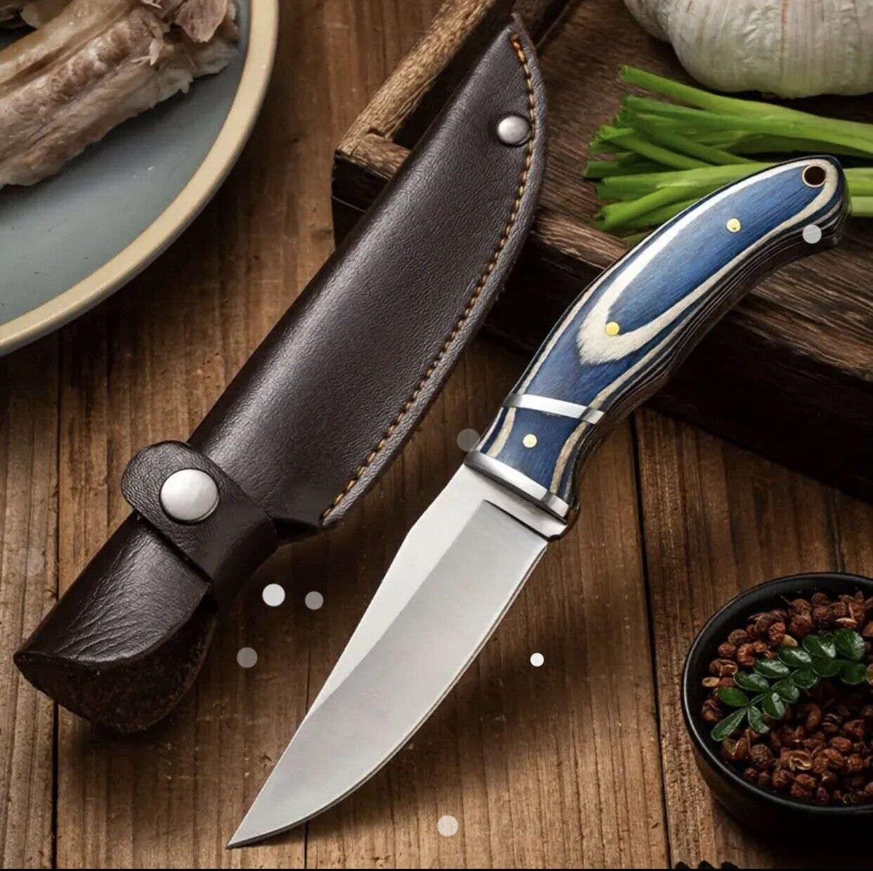 Skinner Knife Steel Wooden Bolster Fixed Knife