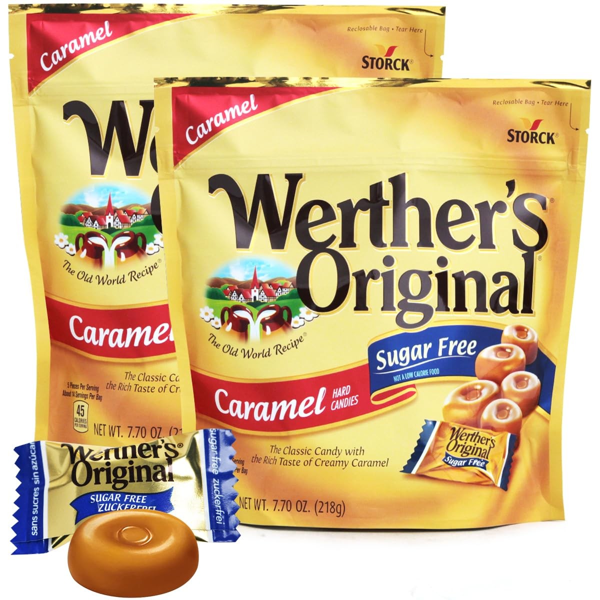 Original Caramel Hard Candies, 2 Pack of Individually Wrapped Sugar Free Hard C