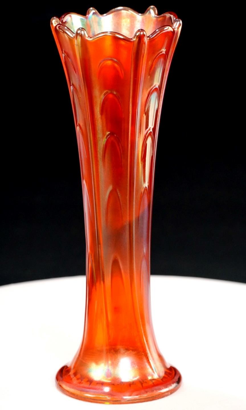 Dugan Iridescent Marigold Carnival Glass Pulled Loop 10 1/8\